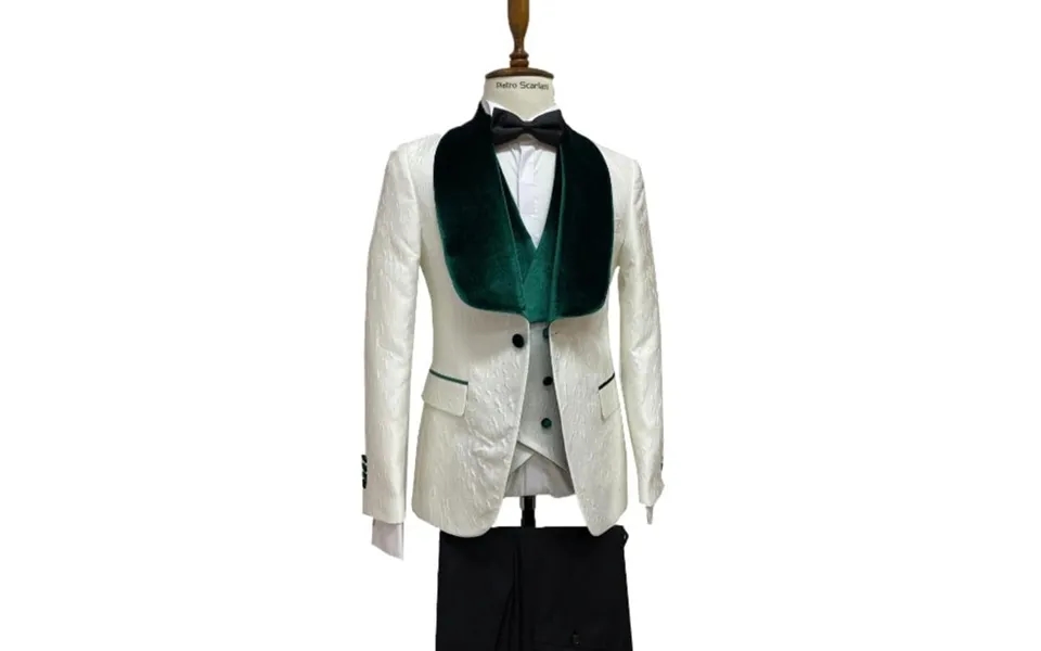 Ivory And Hunter Green Tuxedo Dinner Jacket Wide Velvet Groom Tuxedo Jacket - Prom Blazer