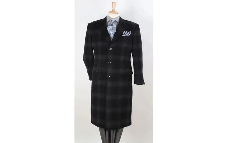 Men 3 Button Coat Black Window Pane Plaid Chesterfield Overcoats