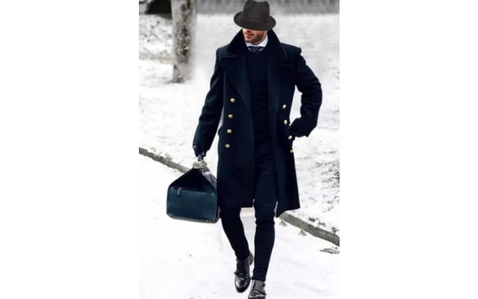Men Black Overcoat With Fur Collar