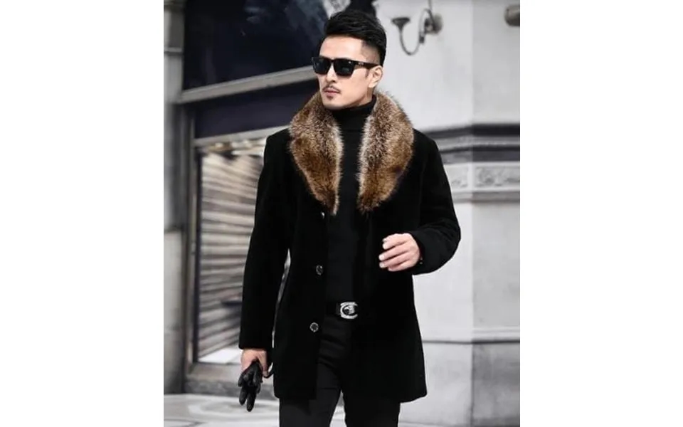 Men Black Overcoat With Golden Fur