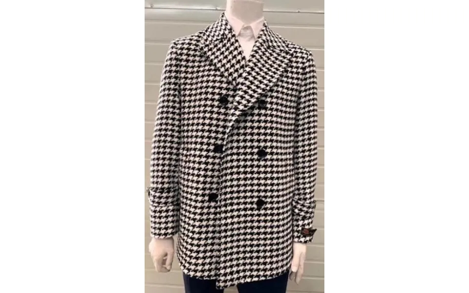 Men Plaid Overcoat Wool Peacoat Plaid Topcoat Black
