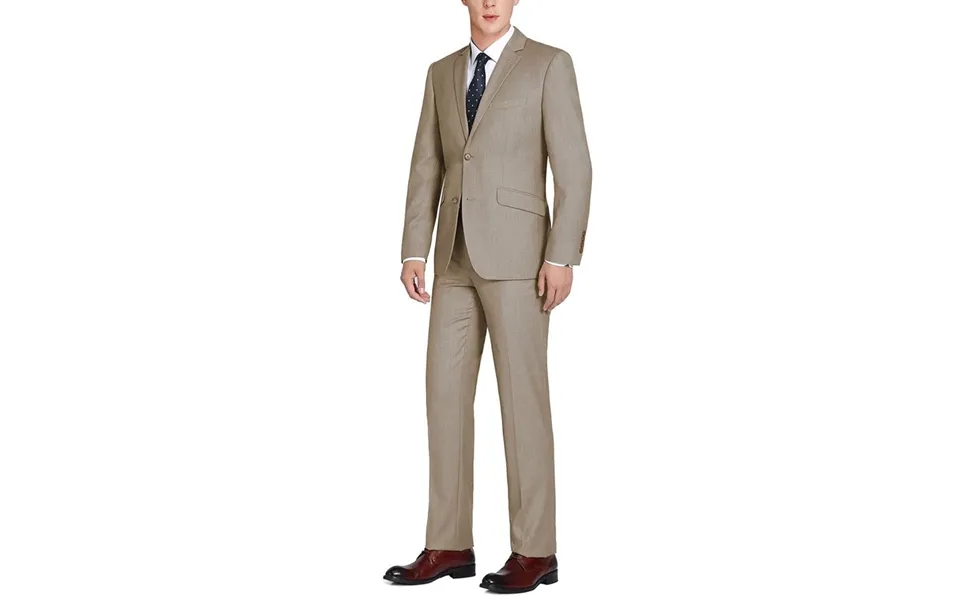 Mens Basic Two Button Slim Fit Suit With Optional Vest In Taupe