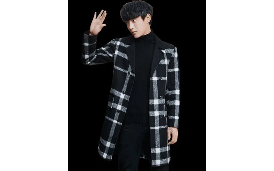 Mens Black Color Plaid Overcoats