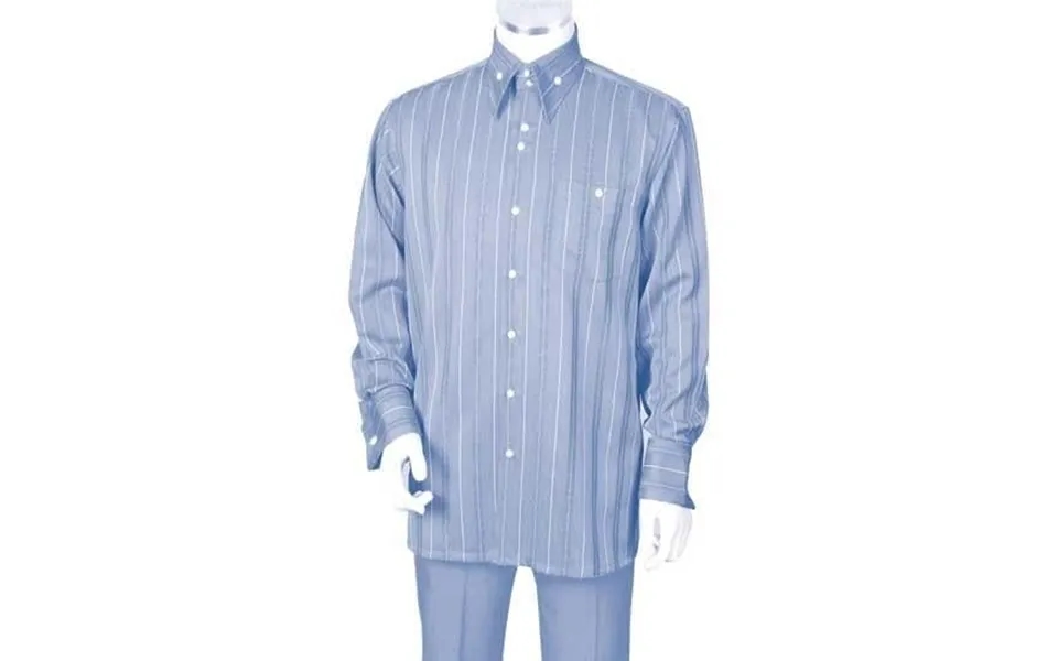 Men's Crisp Multi Stripe 2 Piece Long Sleeve Blue Casual Two Piece Walking Outfit For Sale Pant Sets Suit