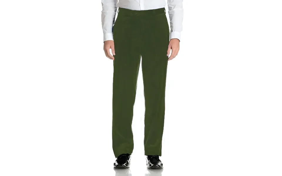Mens Olive Green Velvet Flat Front Modern Fit Pant
