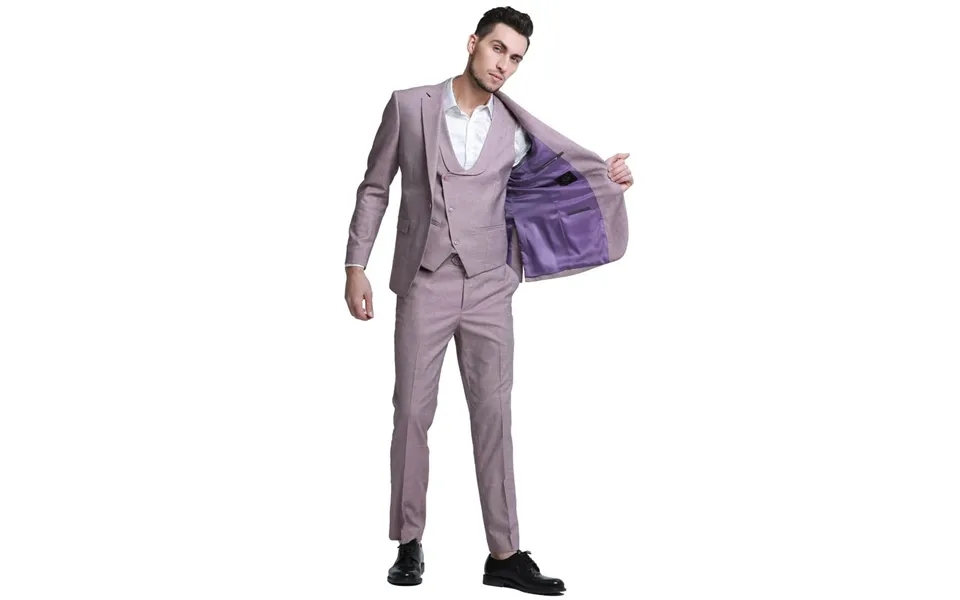 Men's One Button Double Breasted Vest Slim Fit Sharkskin Rose Pink Wedding Suit