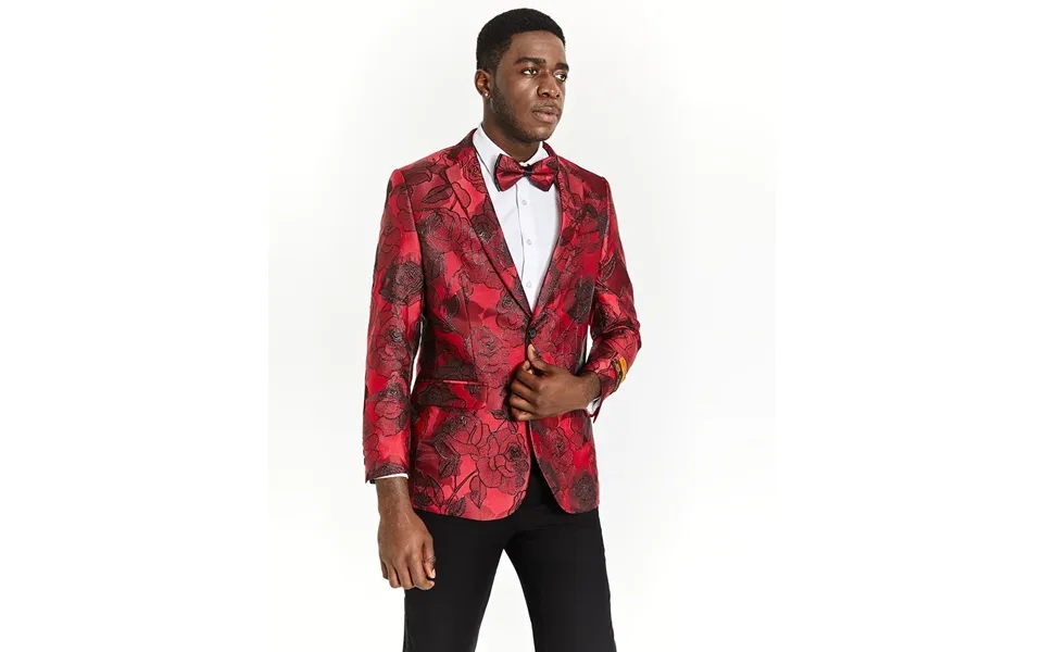 Mens Red Paisley Floral Prom Tuxedo Dinner Jacket