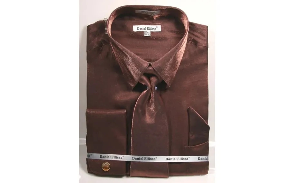 Men's Shiny Metallic Velvet Dress Shirt & Tie Set In Brown