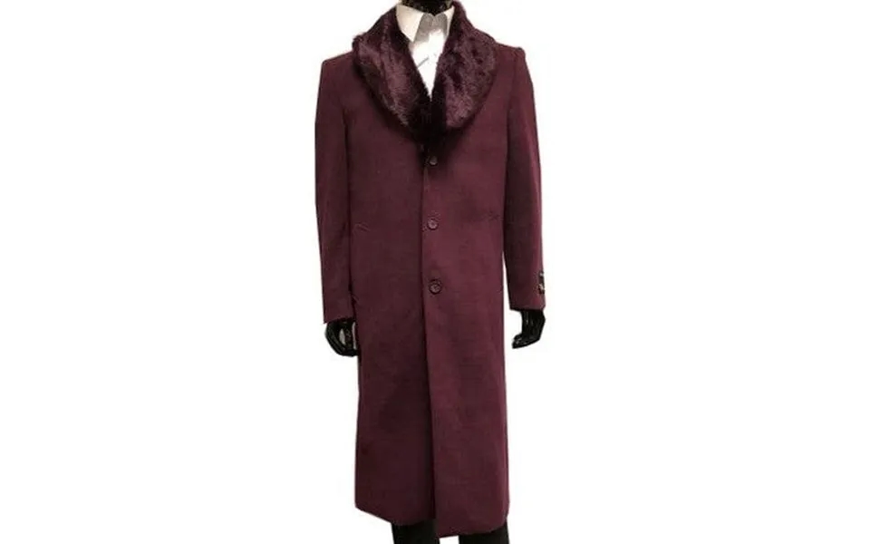 Mens Wool Cashmere Fur Collar Full Length Overcoat