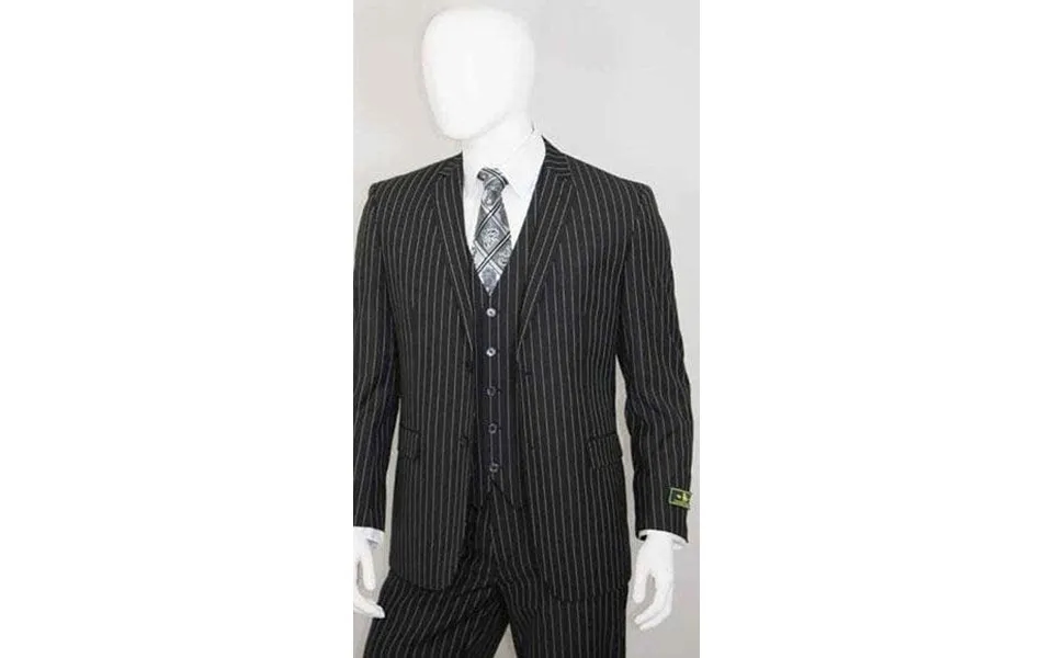 White Stripe 2 Buttons With Vest Jet Liquid Black Suit