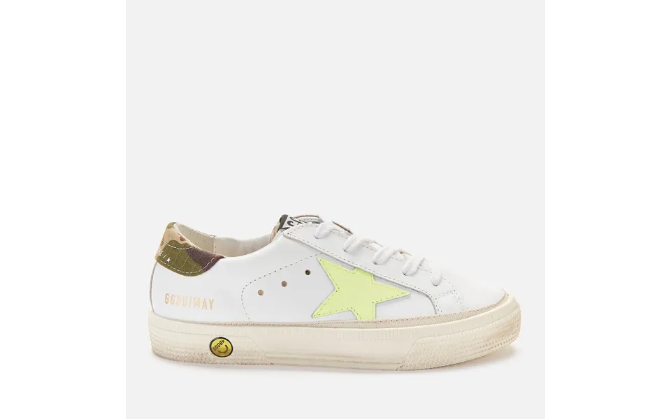 Golden Goose Kids' Leather Upper Star And Heel Trainers - White Fluo Yellow Green Camouflage