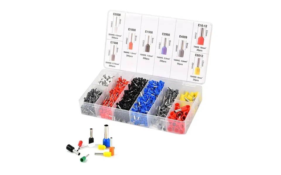 1200pcs Tubular Crimp Terminals Electrical Wire Cable Ferrules Connectors E0508 E7508 E1008 E1508 E2508 E4009 E6012 Ring