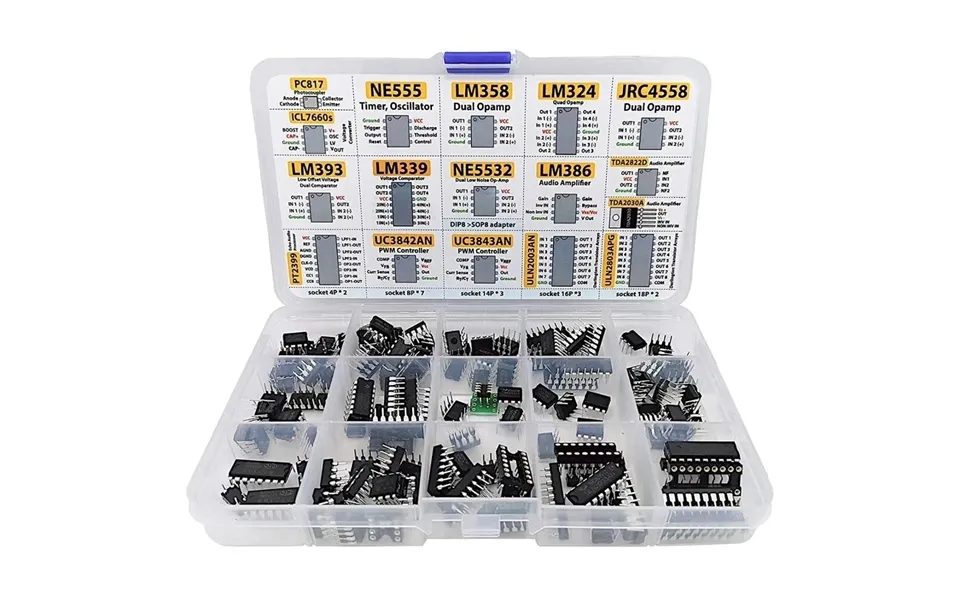 150 Pcs Ic Chip Assortment Kit Opamps Oscillator Pwm Ne555 Lm358 Lm324 Tda2030 Uc3842 Uln2003 With Sockets And Adapter F