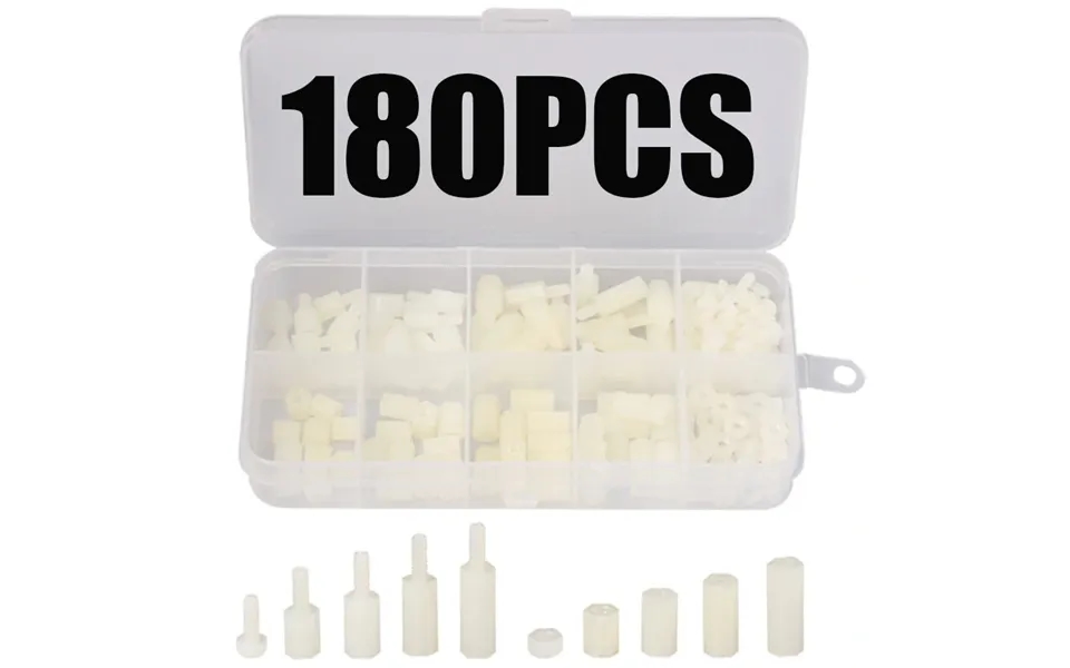 180pcs M3 Nylon White M-f Hex Standoff Spacers Screw Nut Assortment Kit With Box