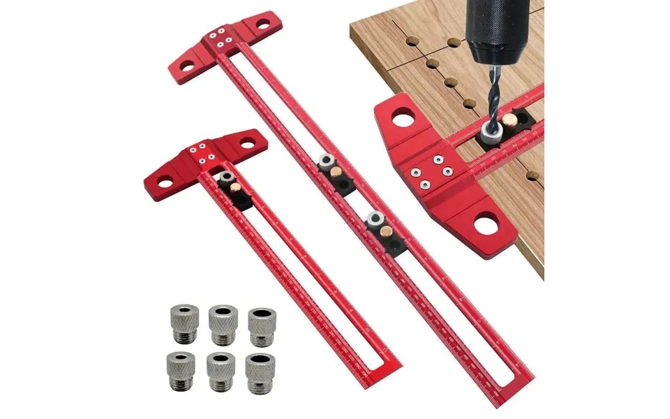 2 In 1 Woodworking Drilling Positioning Scribing Ruler Aluminum T Square Dowelling Jig Metric Inch Scale 6 8 10mm Sleeve