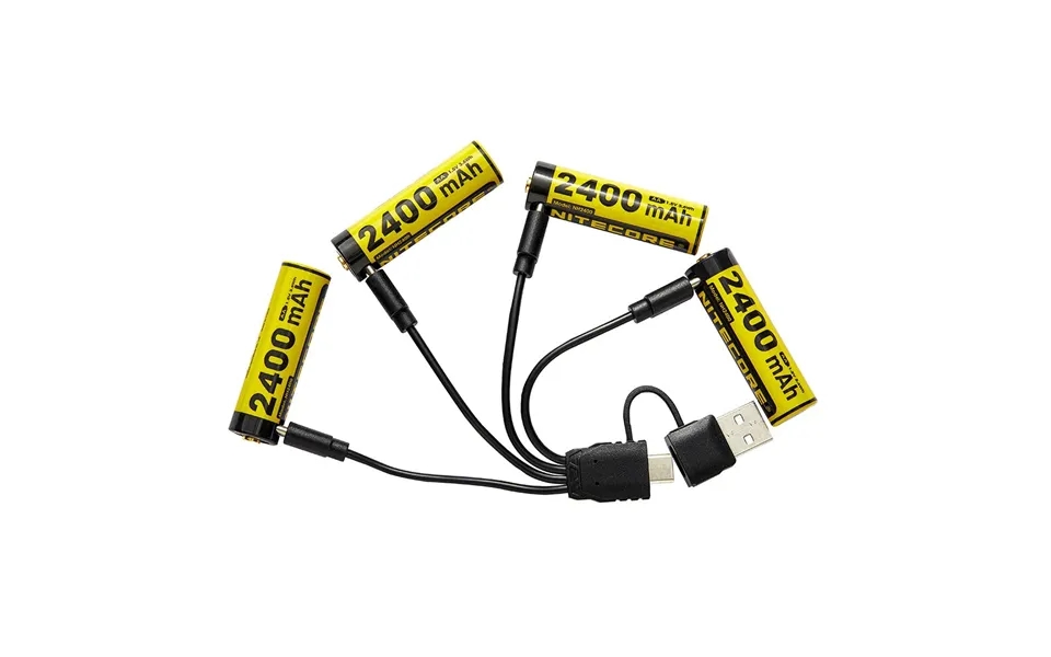 4 Pack Nitecore Nh2400 1.5v 2400mah Usb-c Charging Aa Battery With 4-split Charging Cable Rechargeable Li-ion Batteries