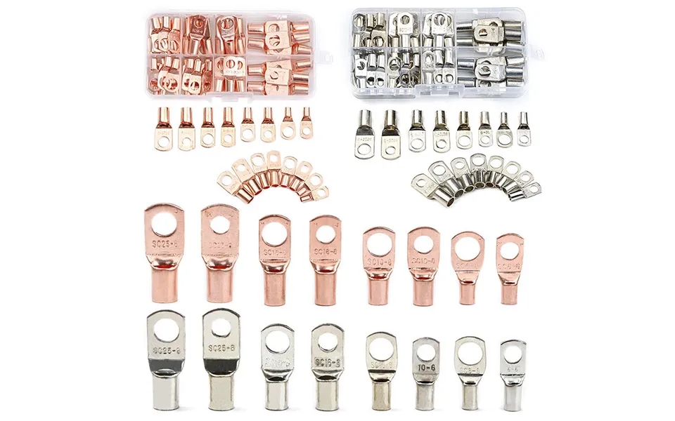 60pcs Box Awg American Standard Copper Nose Sc6-25 Series Round Cold-pressed Terminal Connector Copper Lug Kit