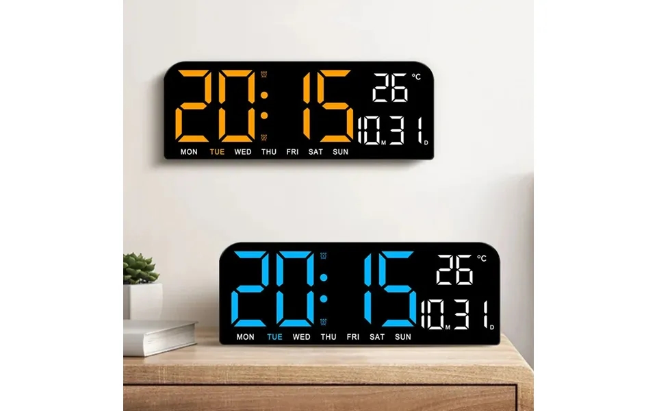 9 Inch Large Digital Wall Clock Temperature Date Week Timing Countdown Light-sensing Table Clock 2 Alarm 12 24h Led Alar