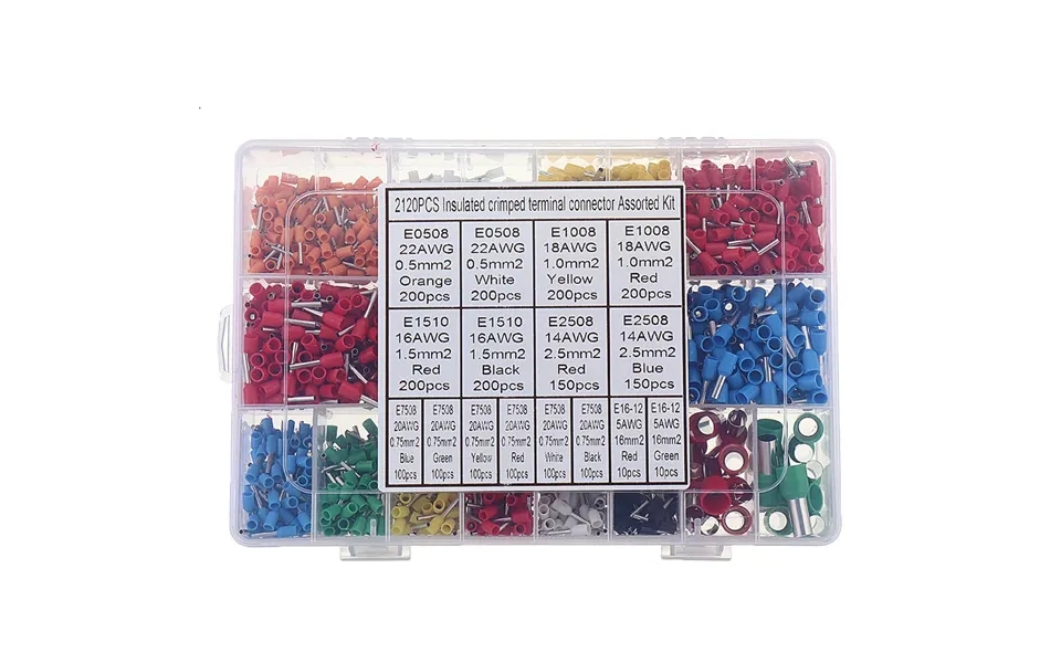 Aemedy 2120pcs Insulated Cord Pin End Terminals Tin-plated Copper Crimp Connector Ferrules Kit Set For 22-5awg