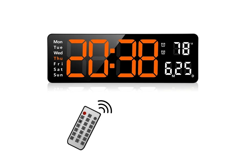 Agsivo 13 Inch Digital Wall Clock Large Led Display With Remote Control Automatic Brightness Indoor Temperature Da
