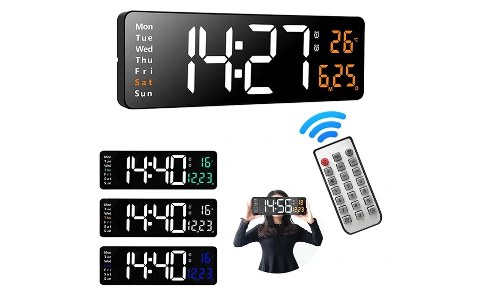 Agsivo 16 Inch Digital Wall Clock Large Led Display With Remote Control Automatic Brightness Indoor Temperature Da