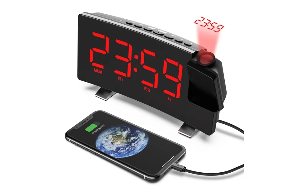 Agsivo 8 Inch Projection Alarm Clock With 180 Rotatable Projector Fm Radio Snooze 3-level Brightness Dimmer Cur