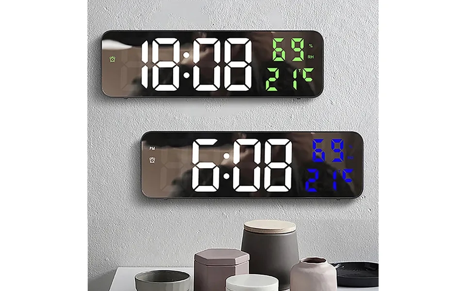 Agsivo Digital Wall Clock Alarm Clock Large Led Display With Automatic Brightness Indoor Temperature Humidity Monito