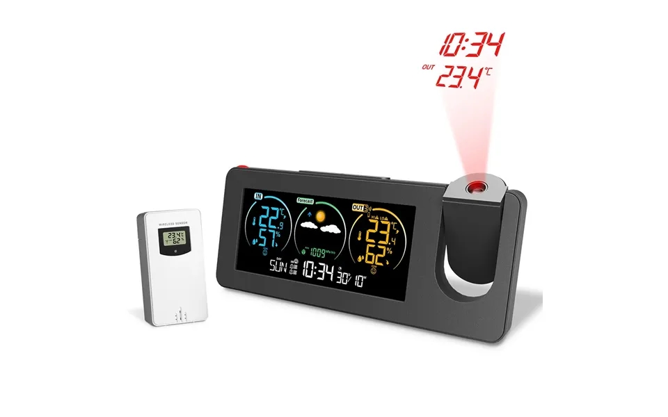 Agsivo Weather Station Projection Alarm Clock Wireless Indoor Outdoor Thermometer With Atomic Clock And Rotating Project