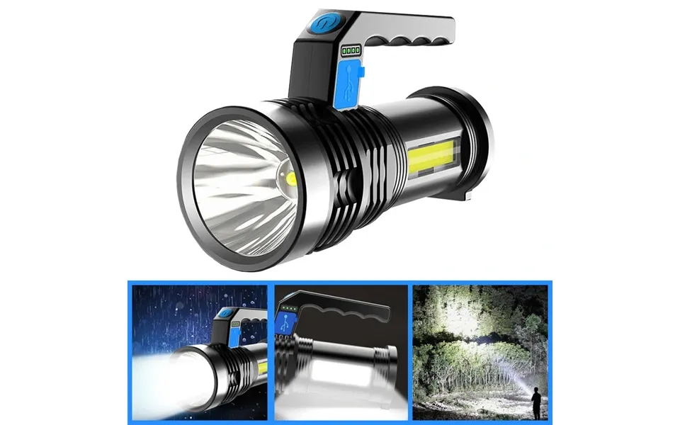 Bikight P500 Double Light 500m Long Range Strong Flashlight With Cob Sidelight Usb Rechargeable Powerful Handheld Spotli