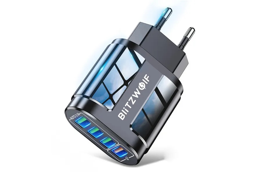 Blitzwolf Bk-385 48w 4 Usb Ports Qc 3.0 Fast Charger Wall Travel Charging Eu Plug Adapter For Iphone 14 14 Plus 14 Pro