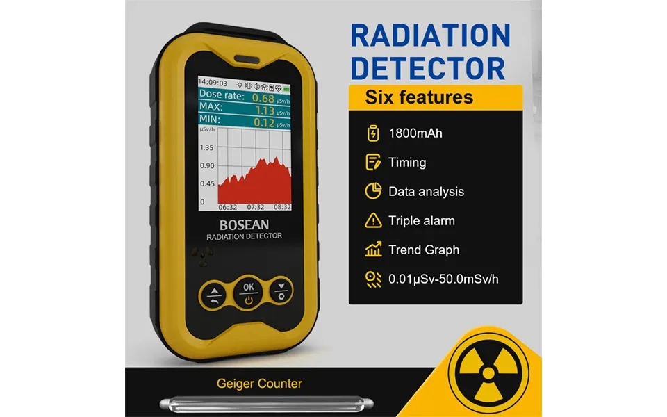 Bosean Fs-5000 Nuclear Radiation Tester 2.4-inch Tft Led Glass Geiger Counter High Sensitivity Reliable Dose Measurement