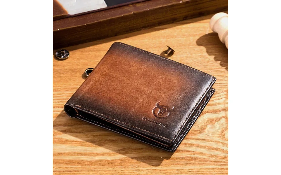 Bullcaptain Genuine Leather Rfid Blocking Wallet For Men - Retro Thin Short Multi-functional Id Credit Card Holder Multi