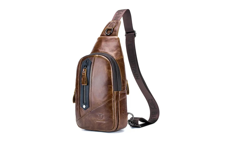Bullcaptain Men Genuine Leather Chest Bag Multi-pockets Compartment Fashion Casual Shoulder Backpack For Travel