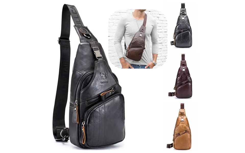 Bullcaptain Men Multi-pocket Leather Chest Bag Casual Sports Multifunctional Large Capacity Crossbody Shoulder Bag