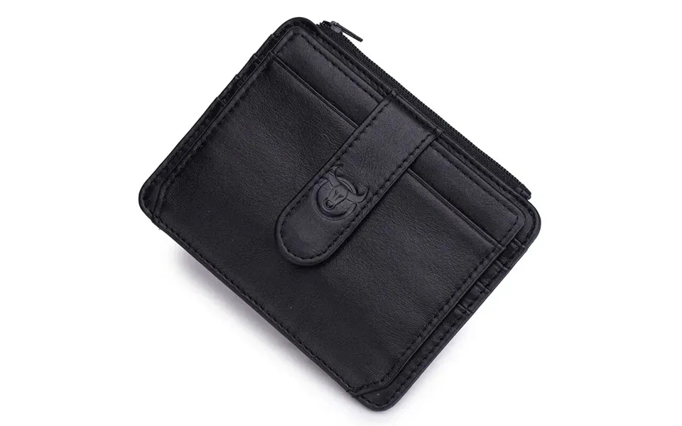 Bullcaptain Men's Genuine Leather Rfid Blocking Wallets - Thin Zipper Short Wallet Multiple Card Slots Coin Purse Holder