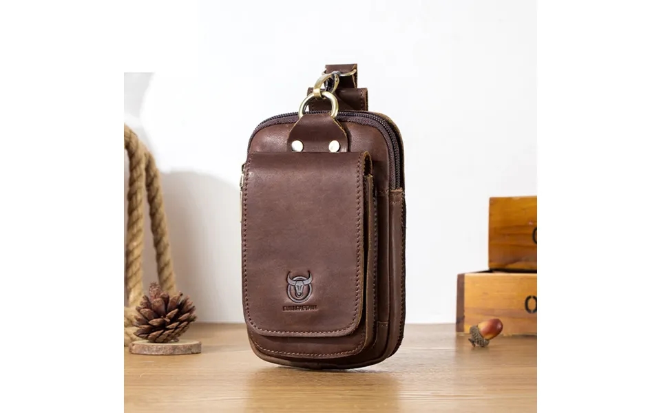 Bullcaptain Men's Genuine Leather Waist Bag Casual Fashion Small Business Bag Multifunctional 7-inch Mobile Phone Bag
