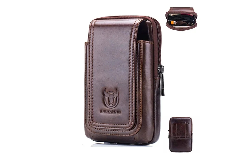 Bullcaptain Men's Leather Belt Waist Bag Travel Small Fanny Pack Phone Pouch Multifunctional Male Waist Bag Leather Pouc