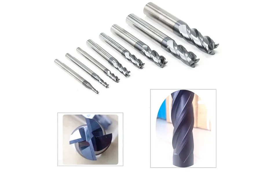 Carbide End Mill Set Tungsten Steel 8pcs 2-12mm 4 Flutes Cnc Milling Cutter High Wear Resistance High-speed Cutting