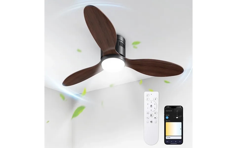 Ceiling Fans With Lights And Remote App Control,52 Flush Mount Ceiling Fan With Quiet Reversible Motor - 6 Speeds