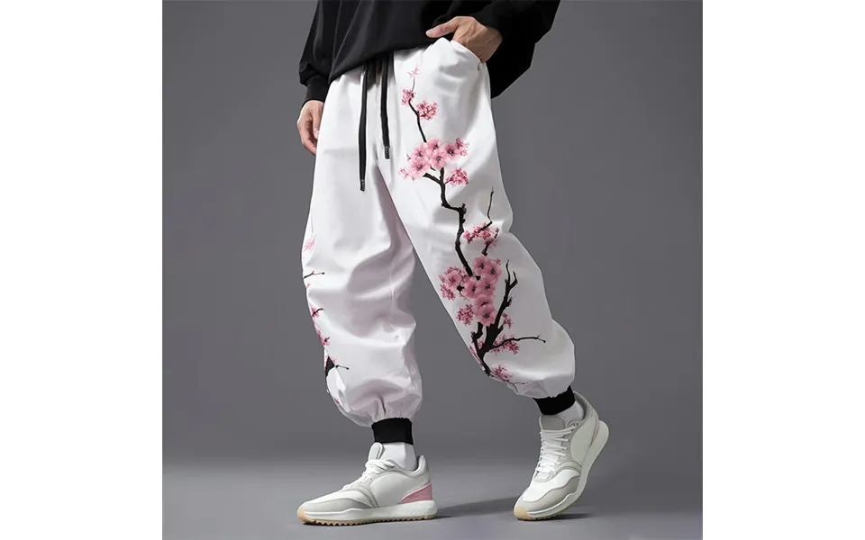 Charmkpr Mens Japanese Cherry Blossoms Print Loose Drawstring Waist Pants