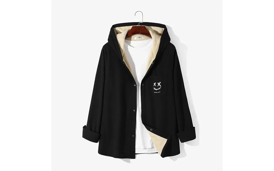 Charmkpr Mens Smile Face Embroidered Snap Button Plush Lined Hooded Jacket