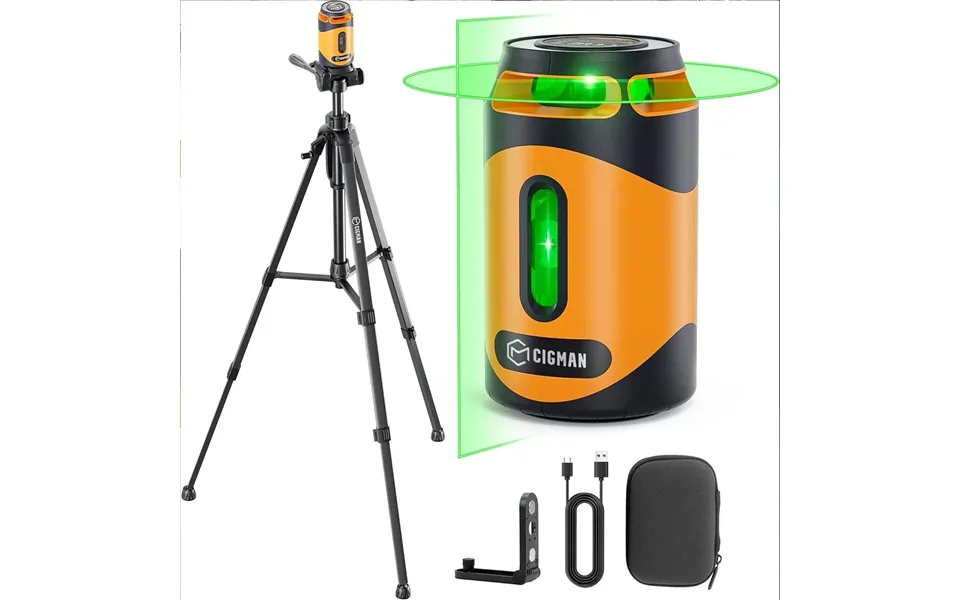 Cigman Cm-505 Laser Level 360 Green Self-leveling Cross Line 100ft Rechargeable Battery Pulse Mode Includes Tripod Magn