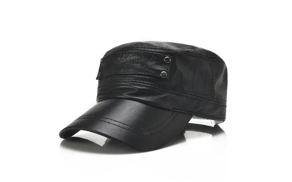 Collrown Genuine Sheepskin Leather Cap Men's Flat Cap Adjustable Outdoor Casual Black Caps For Spring Fall