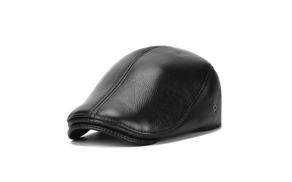 Collrown Men's Outdoor Genuine Leather Berets Forward Cap For Autumn Winter Casual Flat Peaked Hat