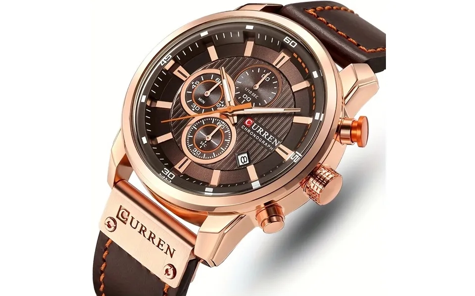 Curren Men Leather Strap Sport Watches Six-hand Chronograph Wristwatch Waterproof Watches Multifunctional Quartz Watch