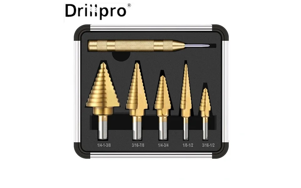 Drillpro 6pcs Premium Titanium-coated Hss 4241 Step Drill Bit Set By Pro-drills Variety Pack 1 8 To 1-3 8 High-speed