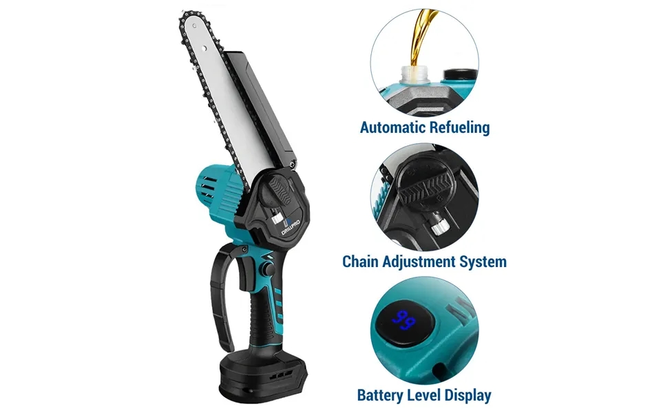 Drillpro 8-inch Brushless Electric Chainsaw Cordless Rechargeable Fast-cutting Woodworking Garden Pruning Tool Suitable