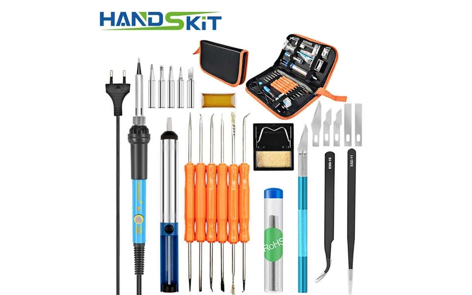 Eu Direct Handskit Eu Plug 220v 60w Adjustable Temperature Electric Soldering Iron Kit 5pcs Tips Portable Welding Repa