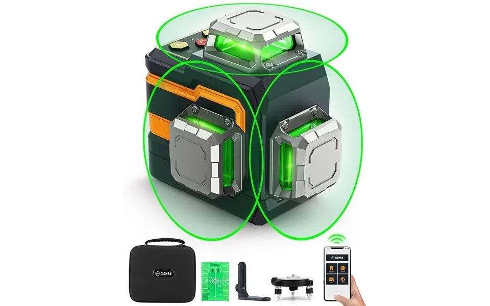 Eu Us Direct Cigman Cm-s01 12 Lines Laser Level 3x360 Full Layout App Control Green Laser Self-leveling Rechargeable Ba
