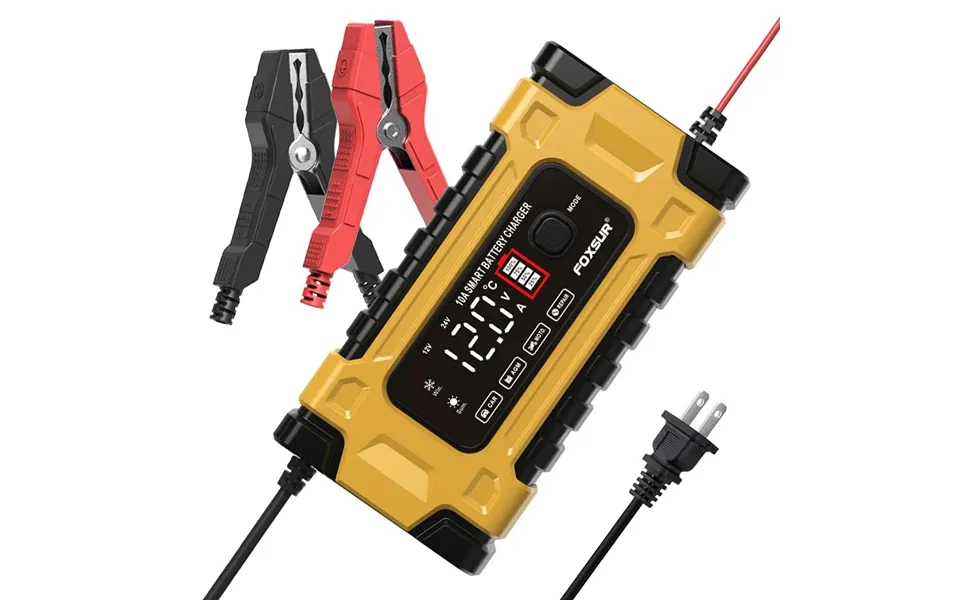 Foxsur 12v 24v 10a Battery Charger With Intelligent Repair Screen Display For Cars And Motorcycles
